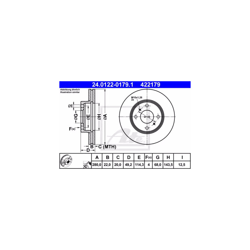 Stabdžių diskas  ATE 24.0122-0179.1