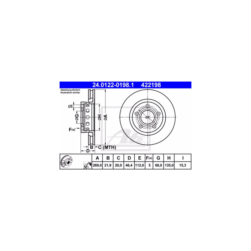 Stabdžių diskas  ATE 24.0122-0198.1