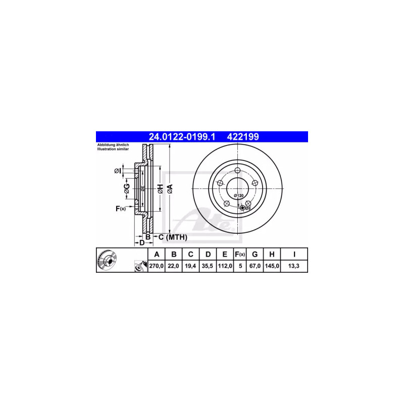 Stabdžių diskas  ATE 24.0122-0199.1