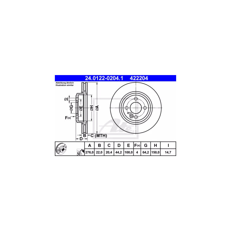 Stabdžių diskas  ATE 24.0122-0204.1