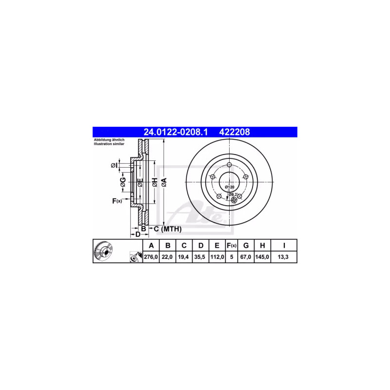 Stabdžių diskas  ATE 24.0122-0208.1