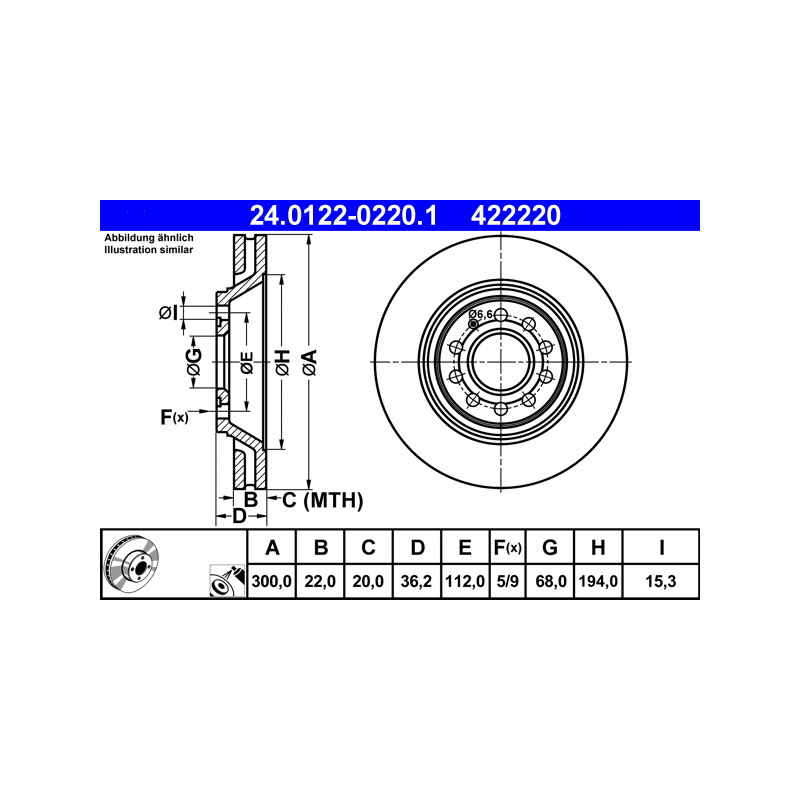 Stabdžių diskas  ATE 24.0122-0220.1