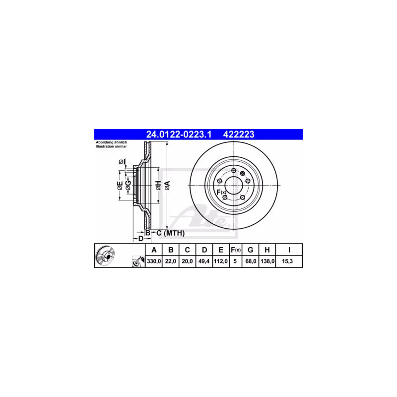 Stabdžių diskas  ATE 24.0122-0223.1