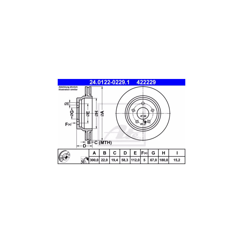 Stabdžių diskas  ATE 24.0122-0229.1