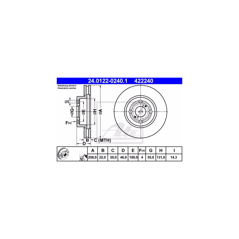 Stabdžių diskas  ATE 24.0122-0240.1