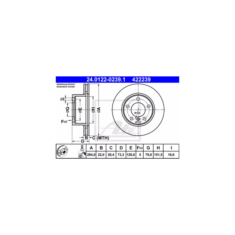 Stabdžių diskas  ATE 24.0122-0239.1