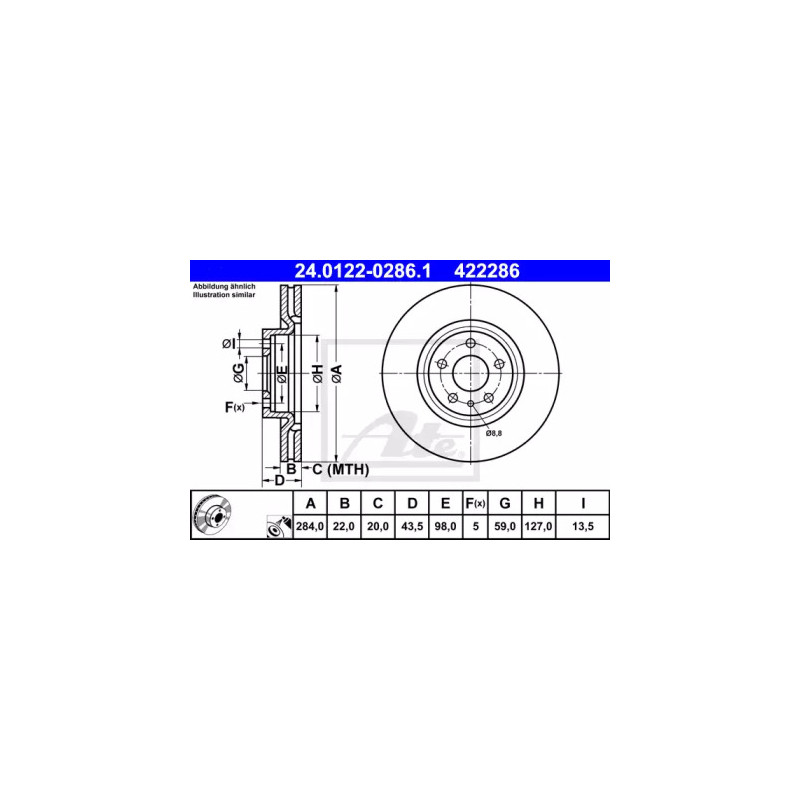 Stabdžių diskas  ATE 24.0122-0286.1