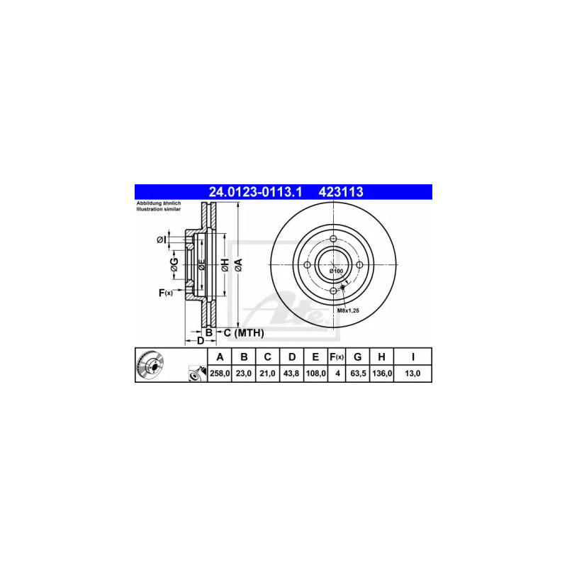 Stabdžių diskas  ATE 24.0123-0113.1