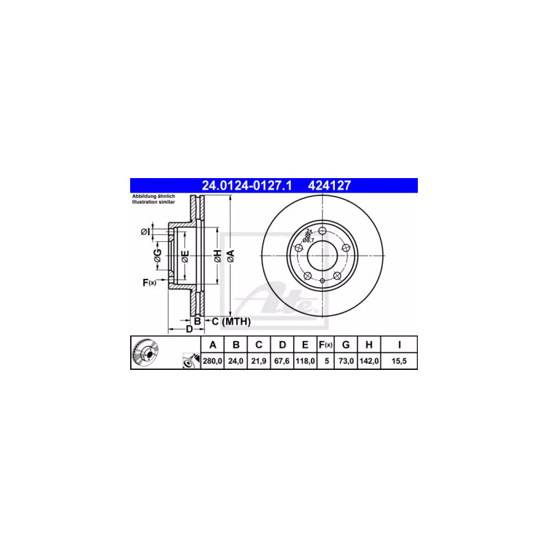 Stabdžių diskas  ATE 24.0124-0127.1