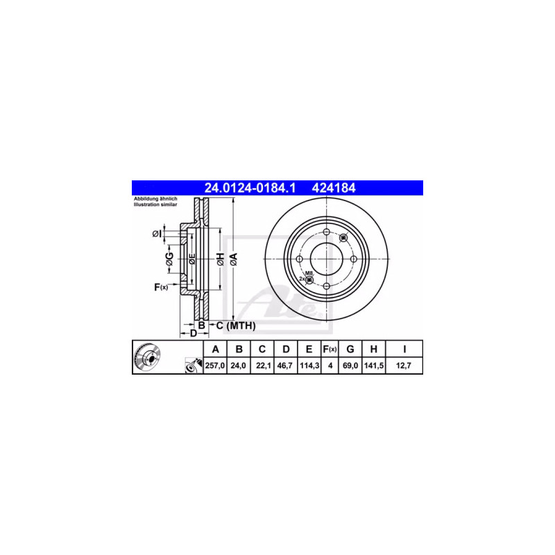 Stabdžių diskas  ATE 24.0124-0184.1