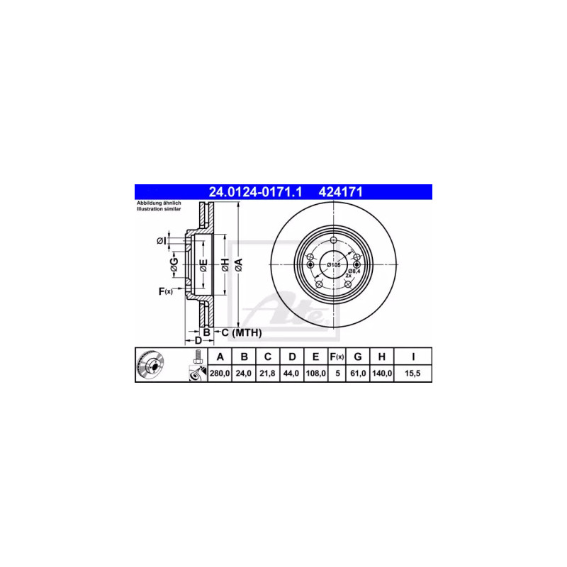 Stabdžių diskas  ATE 24.0124-0171.1
