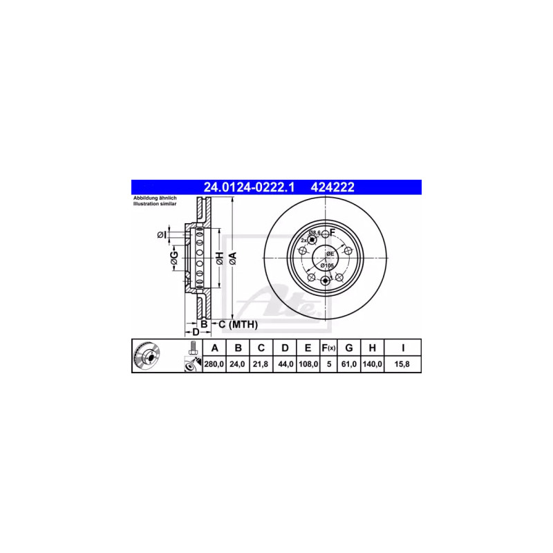 Stabdžių diskas  ATE 24.0124-0222.1