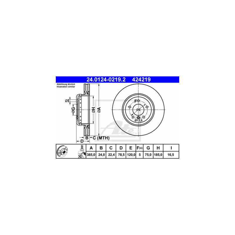 Stabdžių diskas  ATE 24.0124-0219.2