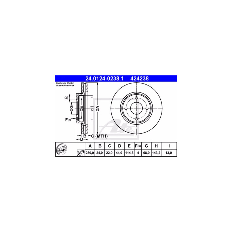 Stabdžių diskas  ATE 24.0124-0238.1