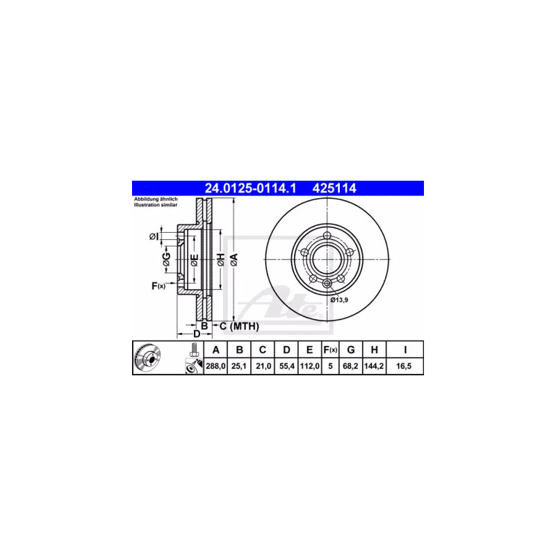 Stabdžių diskas  ATE 24.0125-0114.1