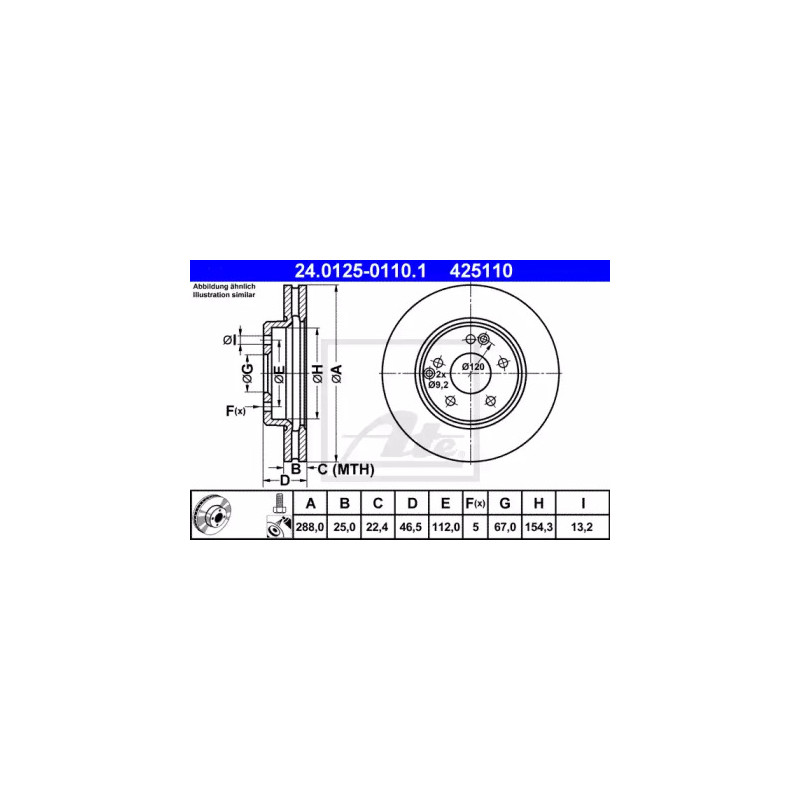 Stabdžių diskas  ATE 24.0125-0110.1