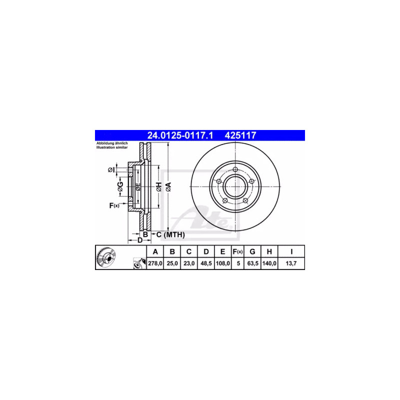 Stabdžių diskas  ATE 24.0125-0117.1