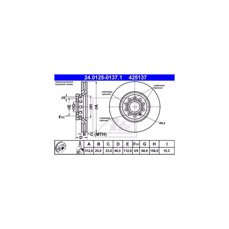Stabdžių diskas  ATE 24.0125-0137.1