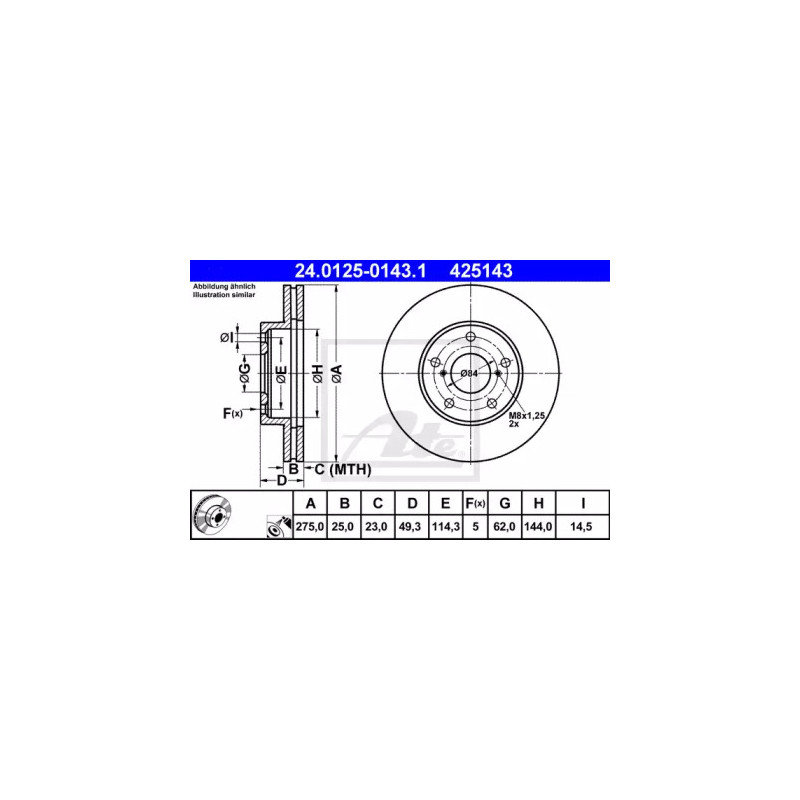 Stabdžių diskas  ATE 24.0125-0143.1