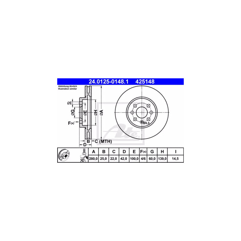 Stabdžių diskas  ATE 24.0125-0148.1