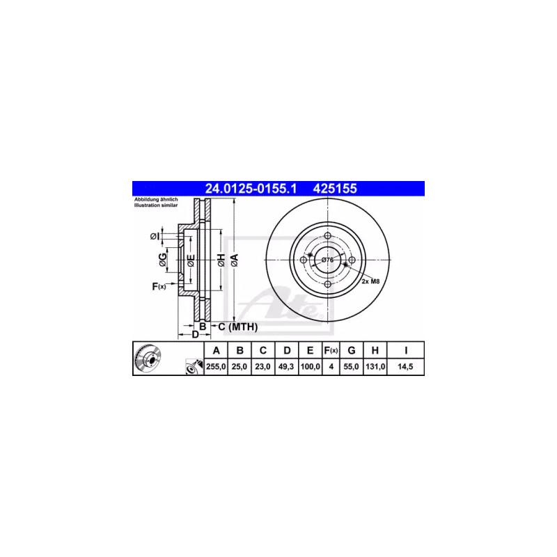 Stabdžių diskas  ATE 24.0125-0155.1