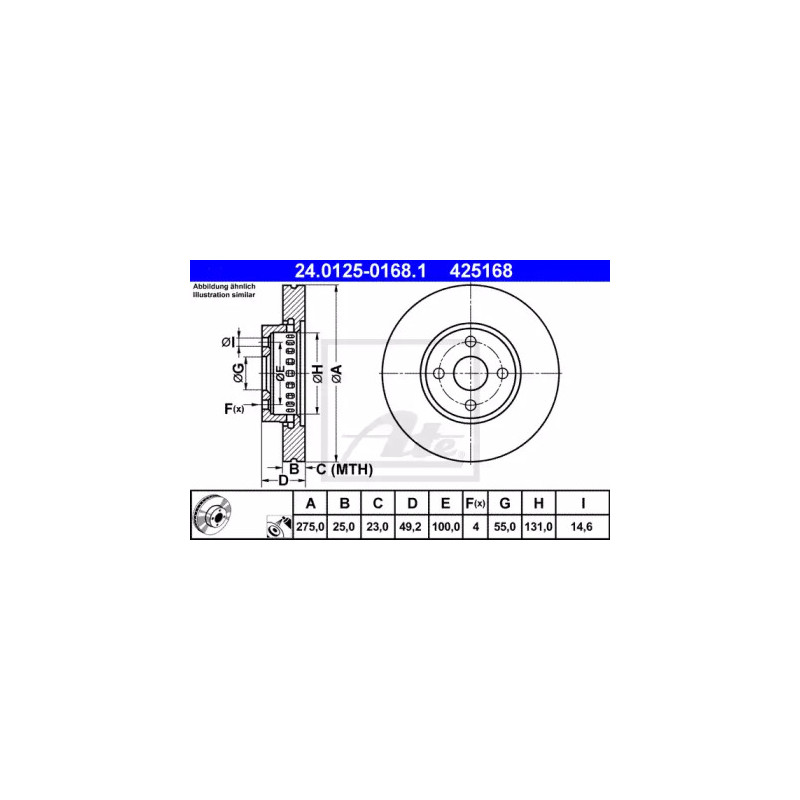 Stabdžių diskas  ATE 24.0125-0168.1
