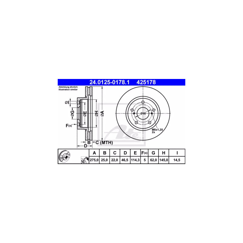 Stabdžių diskas  ATE 24.0125-0178.1