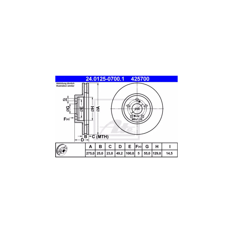 Stabdžių diskas  ATE 24.0125-0700.1
