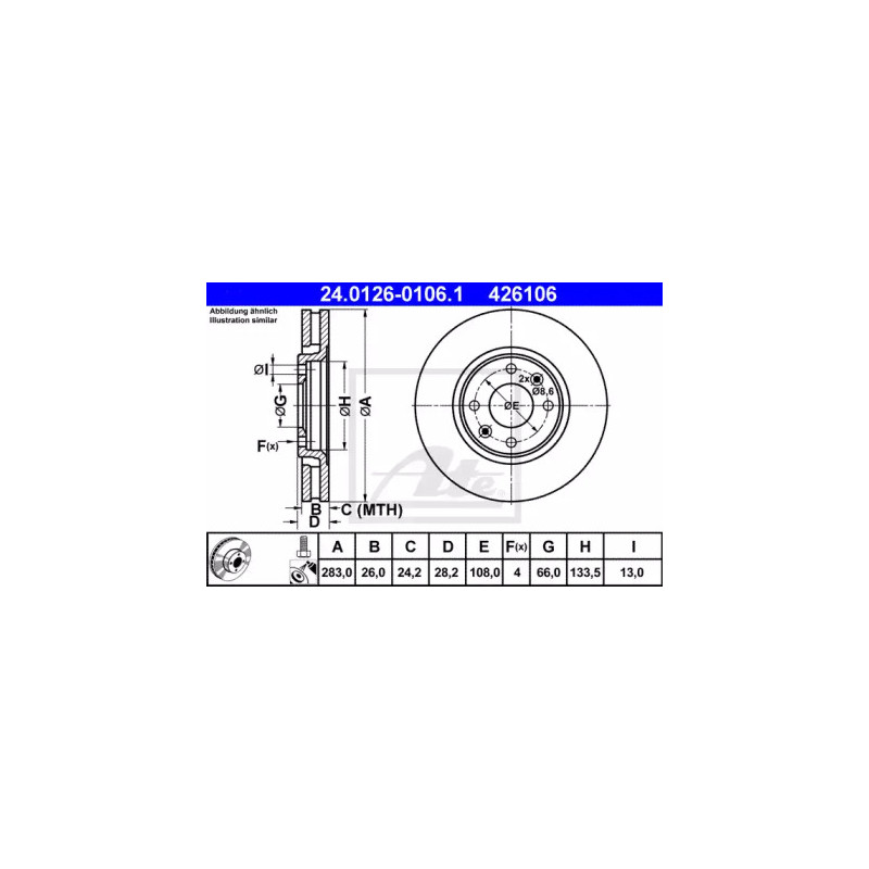 Stabdžių diskas  ATE 24.0126-0106.1