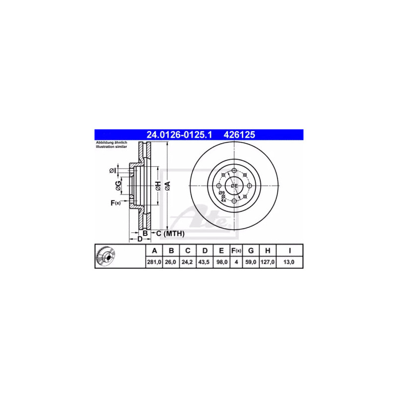 Stabdžių diskas  ATE 24.0126-0125.1