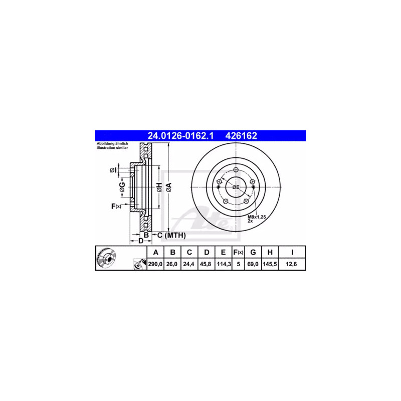 Stabdžių diskas  ATE 24.0126-0162.1