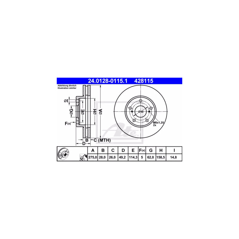 Stabdžių diskas  ATE 24.0128-0115.1