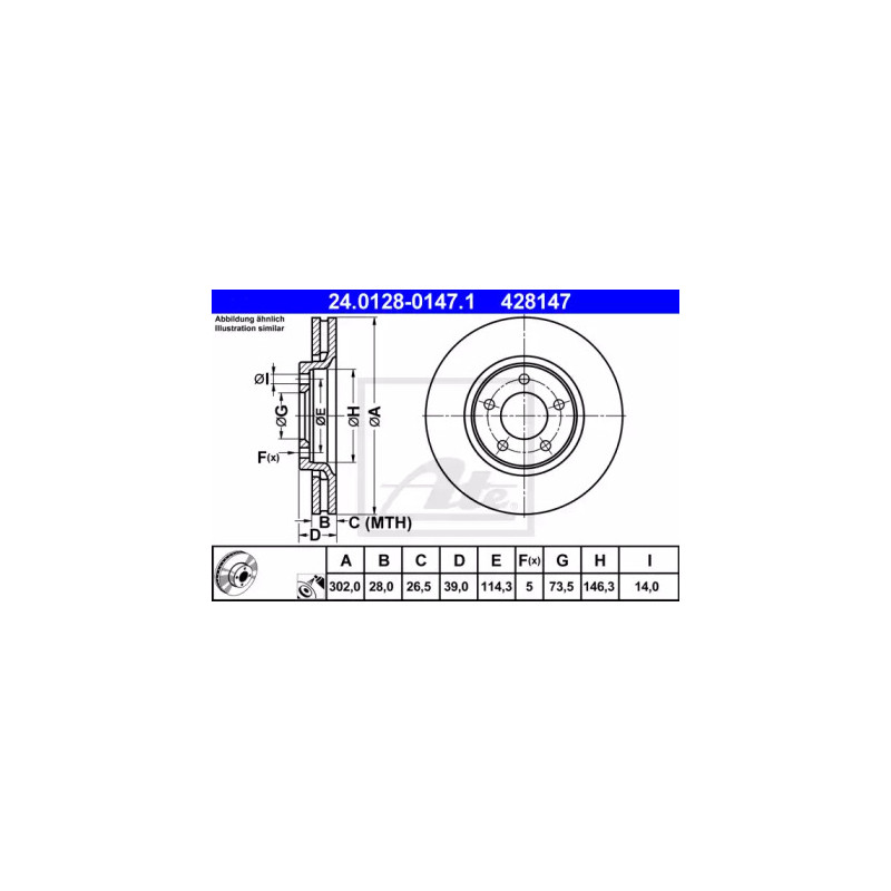 Stabdžių diskas  ATE 24.0128-0147.1