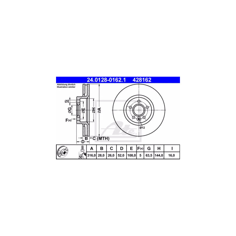 Stabdžių diskas  ATE 24.0128-0162.1