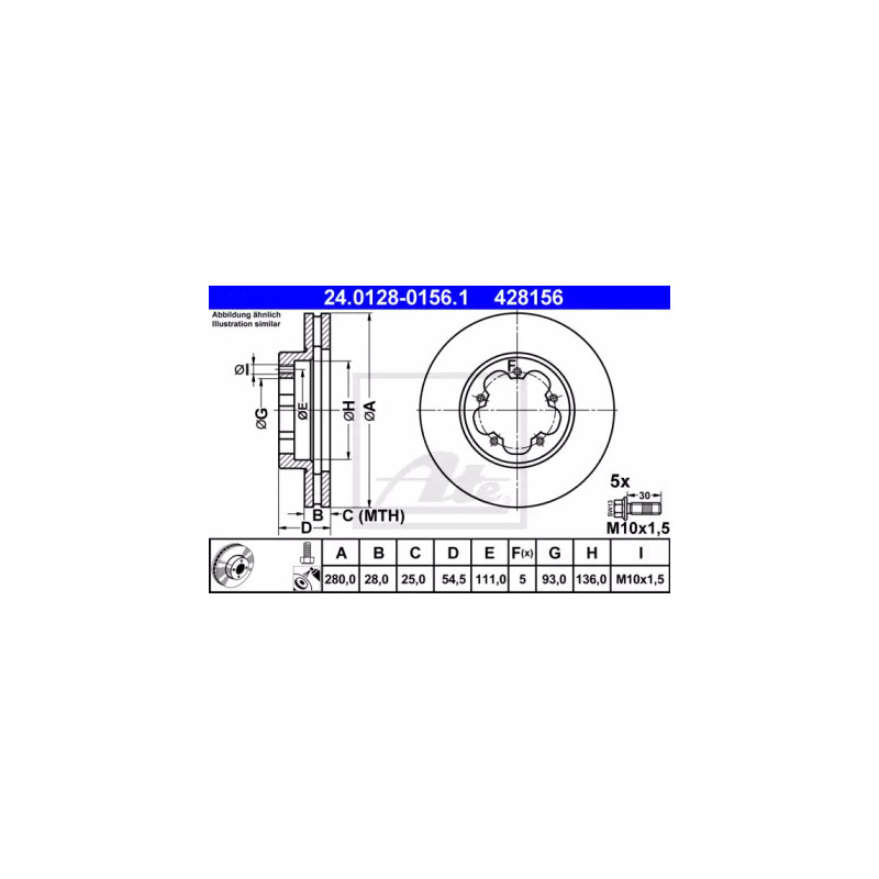 Stabdžių diskas  ATE 24.0128-0156.1