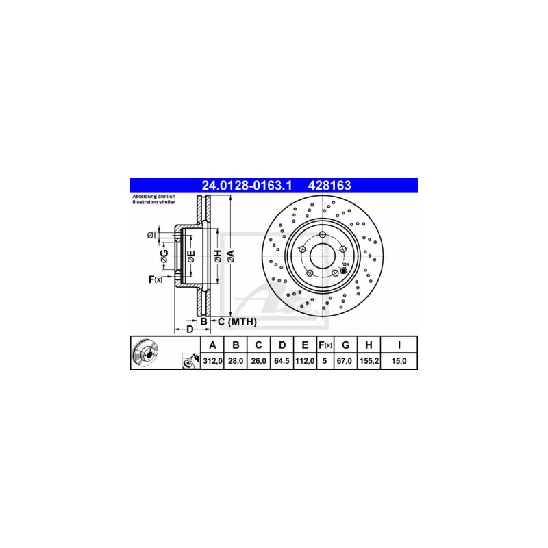 Stabdžių diskas  ATE 24.0128-0163.1