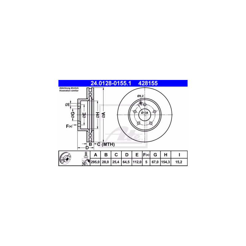 Stabdžių diskas  ATE 24.0128-0155.1