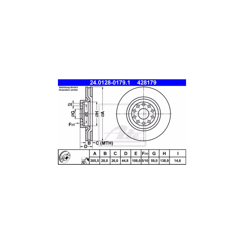 Stabdžių diskas  ATE 24.0128-0179.1