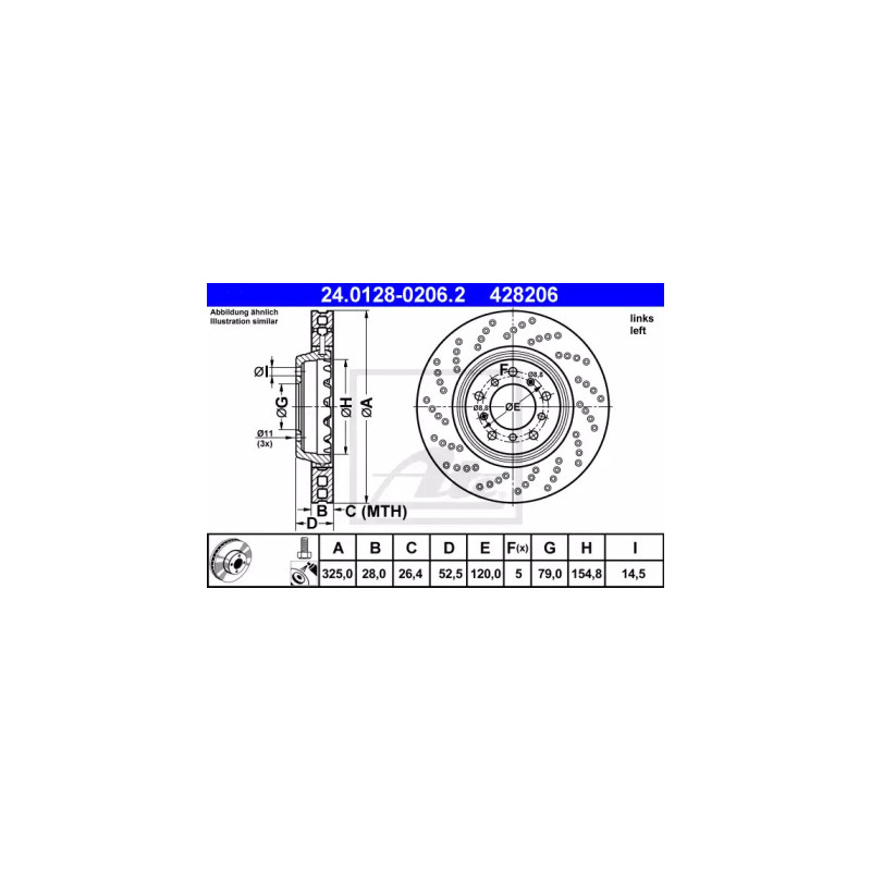 Stabdžių diskas  ATE 24.0128-0206.2