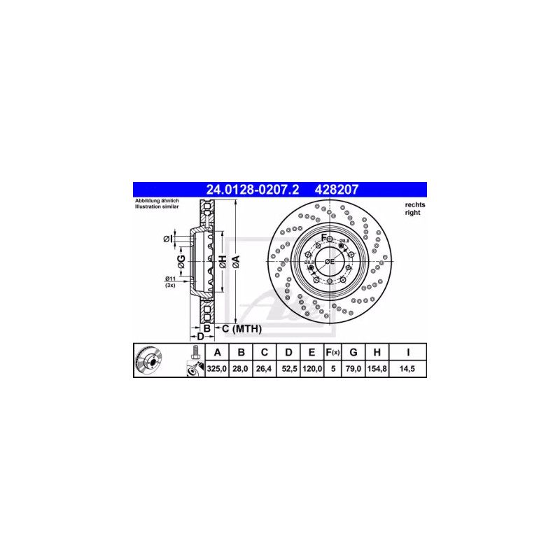 Stabdžių diskas  ATE 24.0128-0207.2