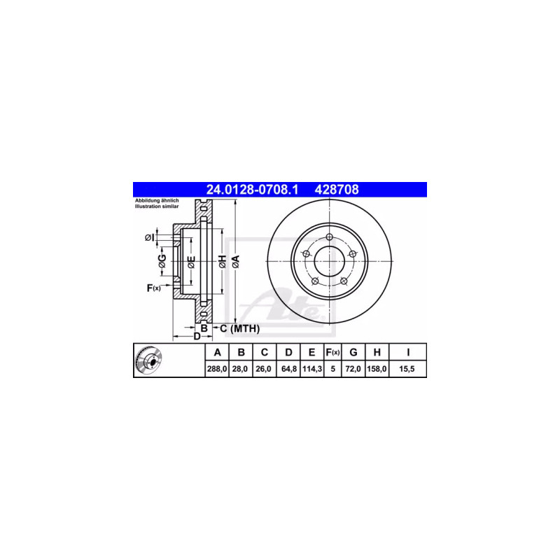 Stabdžių diskas  ATE 24.0128-0708.1