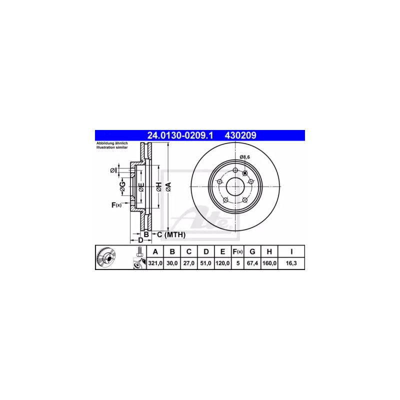 Stabdžių diskas  ATE 24.0130-0209.1