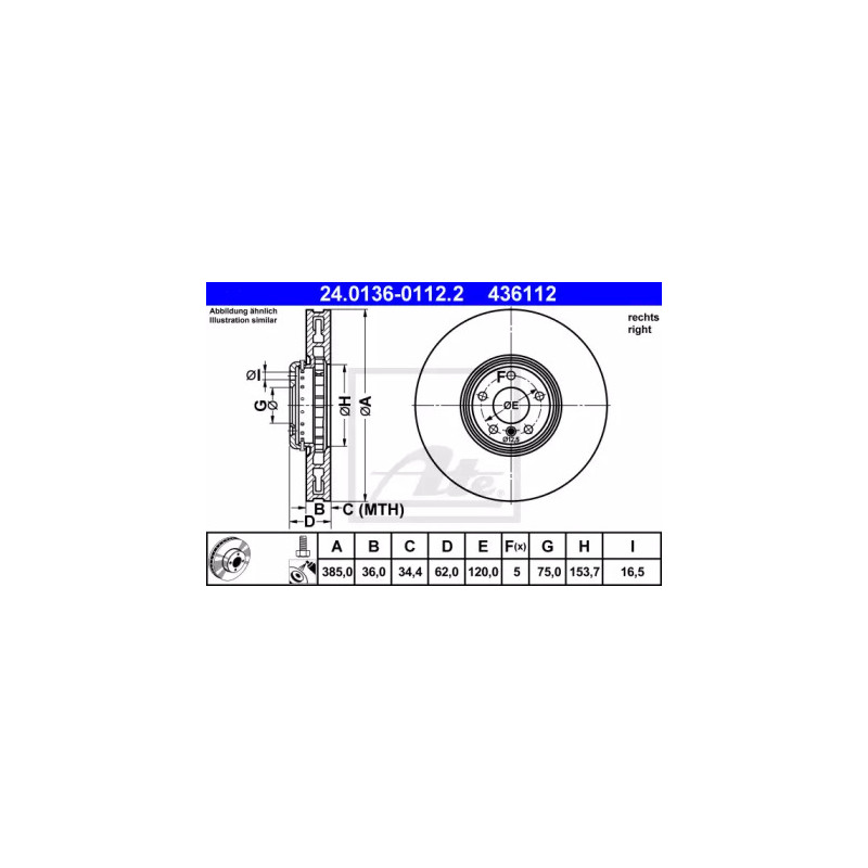 Stabdžių diskas  ATE 24.0136-0112.2