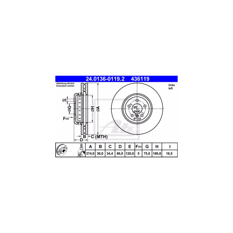 Stabdžių diskas  ATE 24.0136-0119.2