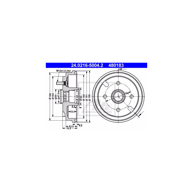 Stabdžių būgnas  ATE 24.0216-5004.2