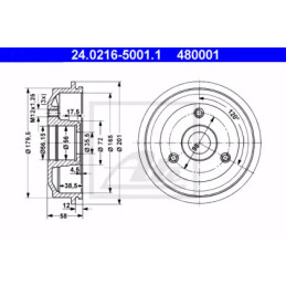 Stabdžių būgnas  ATE 24.0216-5001.1