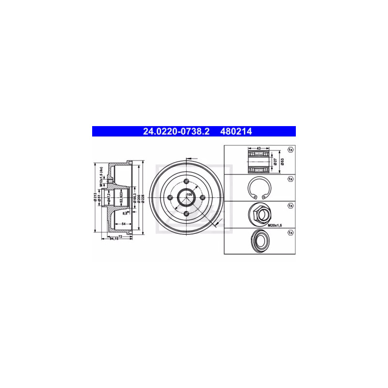 Stabdžių būgnas  ATE 24.0220-0738.2
