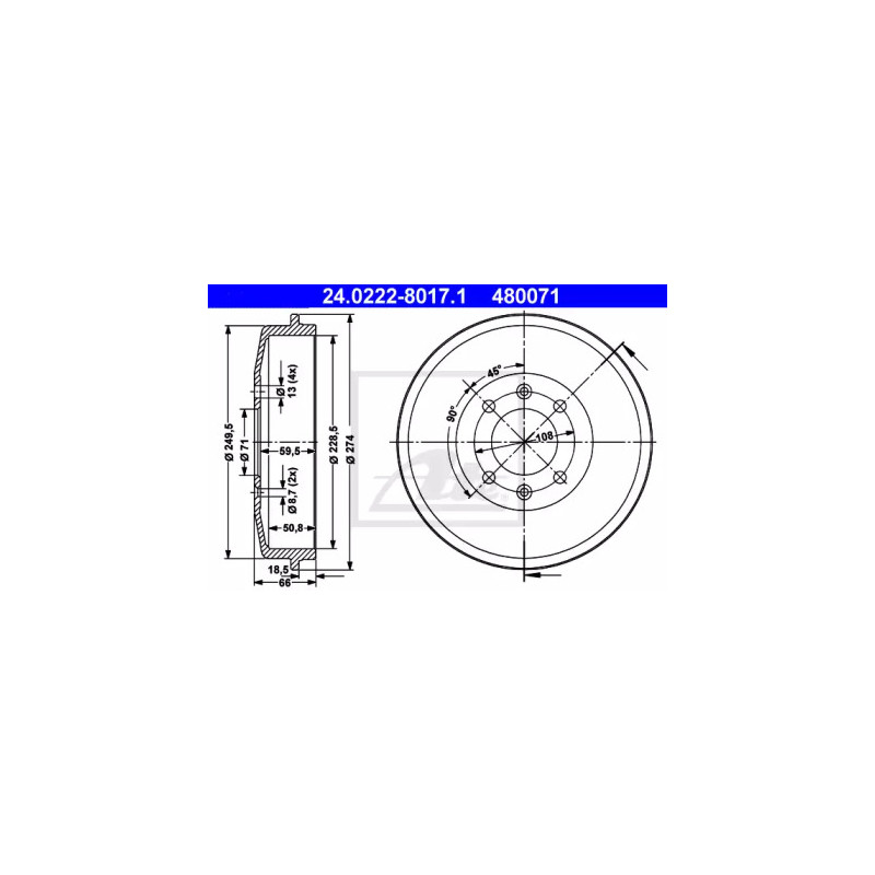 Stabdžių būgnas  ATE 24.0222-8017.1