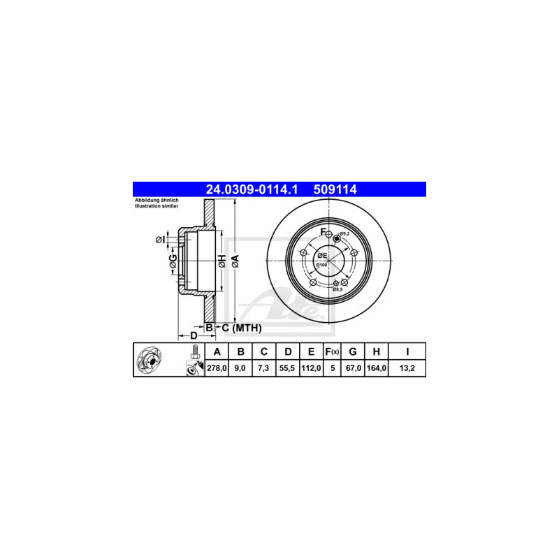 Stabdžių diskas  ATE 24.0309-0114.1