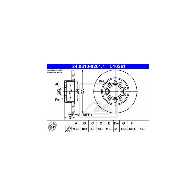 Stabdžių diskas  ATE 24.0310-0261.1